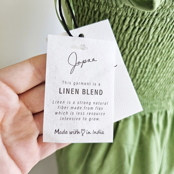 NWT Nordstrom Japna Cotton Linen Blend Frilled Square Neck Green Jumpsuit Size S - Picture 8 of 16